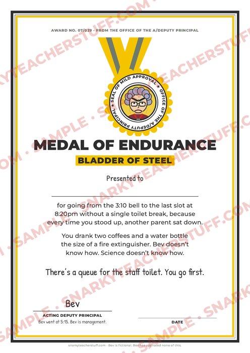 Medal of Endurance: bladder of steel, sample preview