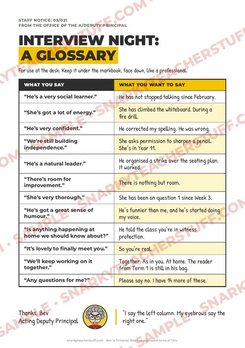 Interview night: a glossary, sample preview