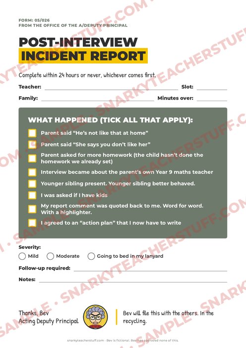 Post-interview incident report, sample preview