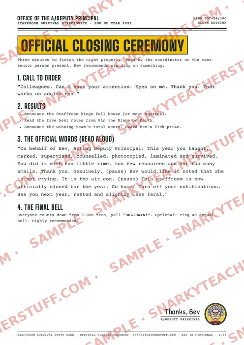 The Official Closing Ceremony, sample preview