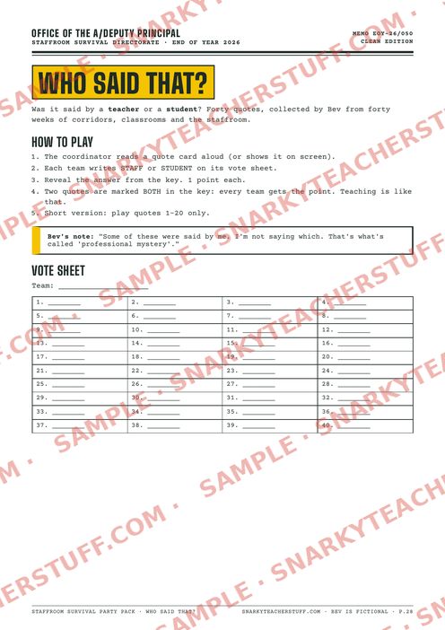 Who Said That? Staff or student, sample preview